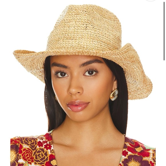 Nikki Beach Accessories - NWT Nikki Beach Cowboy Western Raffia Hat in Natural Gold OS
